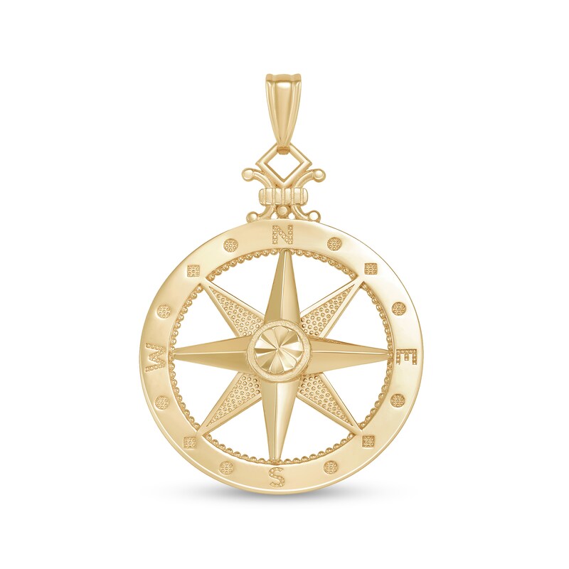 Diamond-Cut Compass Necklace Charm in Solid 14K Gold