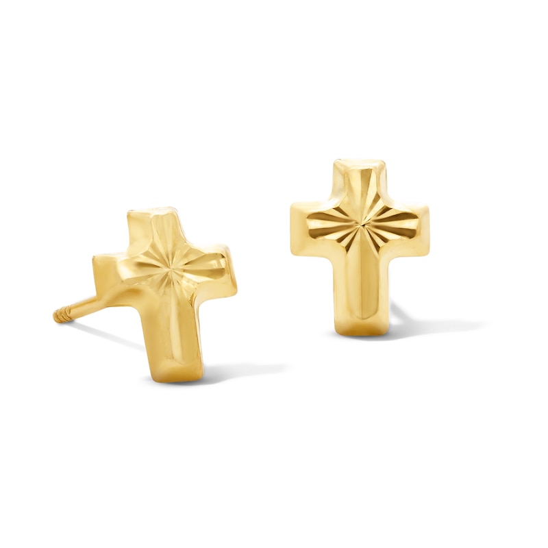 Diamond-Cut Cross Stud Earrings in Semi-Solid 14K Gold