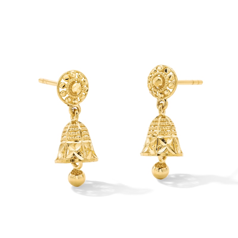 Main Image 1 of Diamond-Cut Bell Drop Earrings in 22K Gold