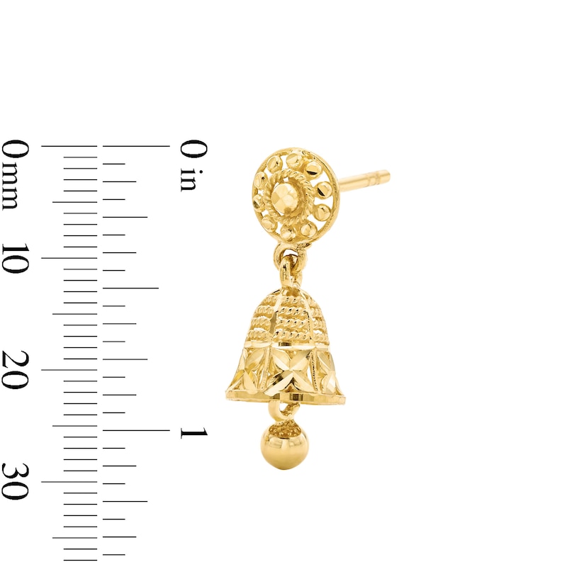 Main Image 2 of Diamond-Cut Bell Drop Earrings in 22K Gold