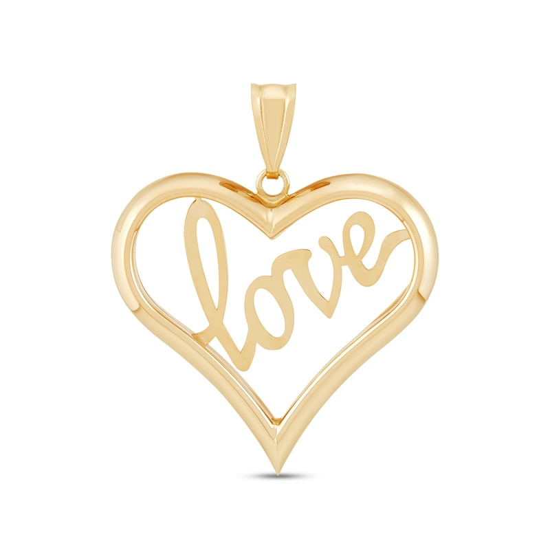 "Love" Open Heart Necklace Charm in Solid 14K Gold