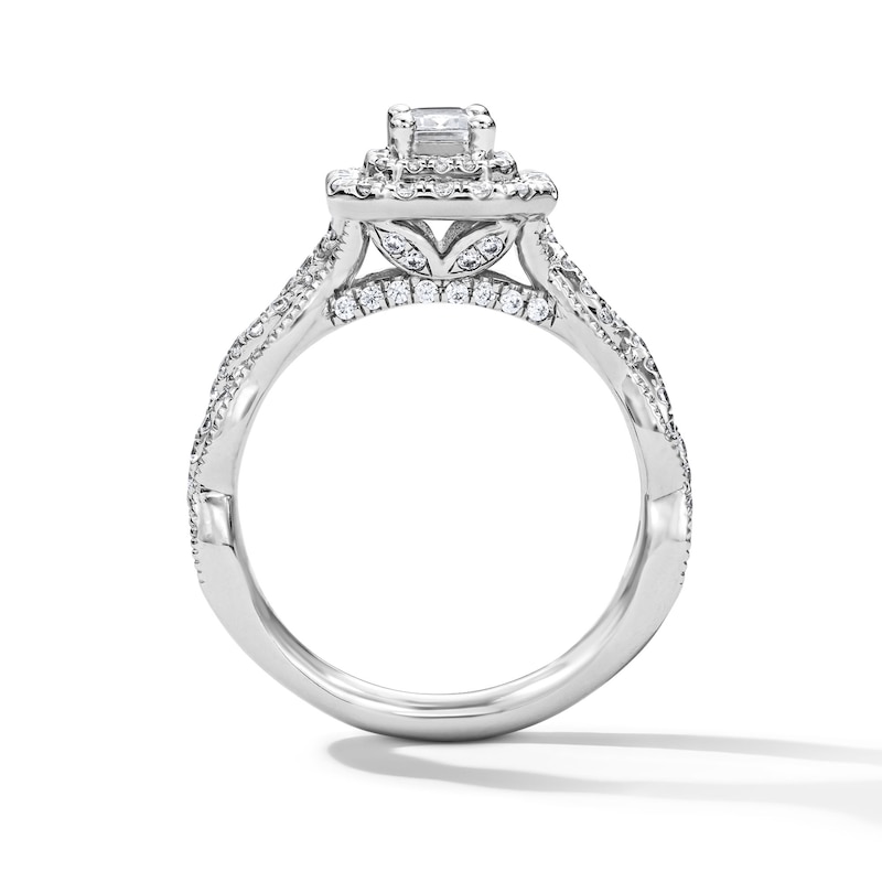 1.25 CT. T.W. Emerald-Cut Canadian Certified Centre Diamond Frame Engagement Ring in 14K Gold (I/SI2