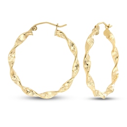 22.0mm Diamond-Cut Ribbon Twist Hoop Earrings in Hollow 10K Gold