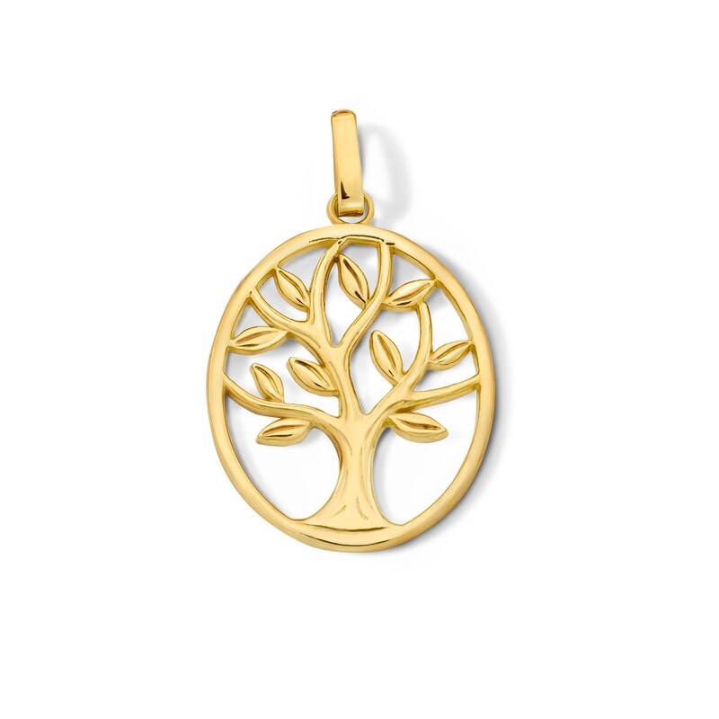 Family Tree Oval Frame Necklace Charm in Solid 10K Gold