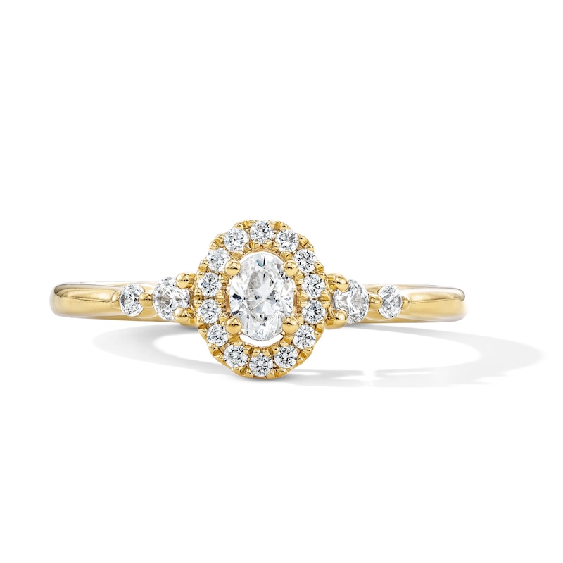 0.30 CT. T.W. Oval Certified Lab-Grown Diamond Frame Promise Ring in 10K Gold (F/VS2)