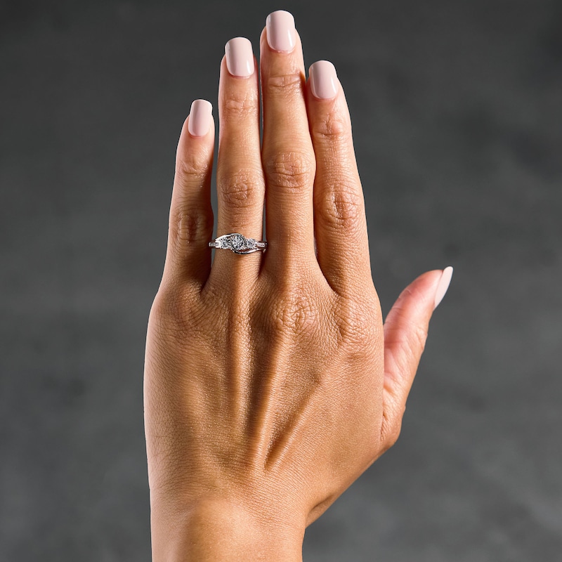 Main Image 2 of 0.50 CT. T.W. Diamond Three-Stone Bypass Engagement Ring in 14K White Gold