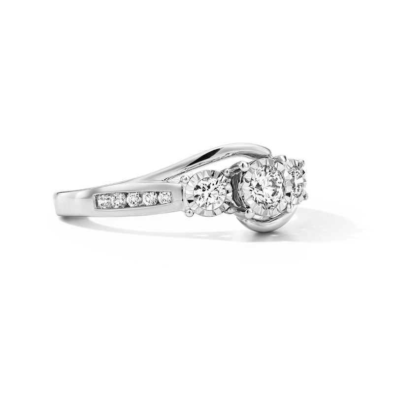 Main Image 4 of 0.50 CT. T.W. Diamond Three-Stone Bypass Engagement Ring in 14K White Gold