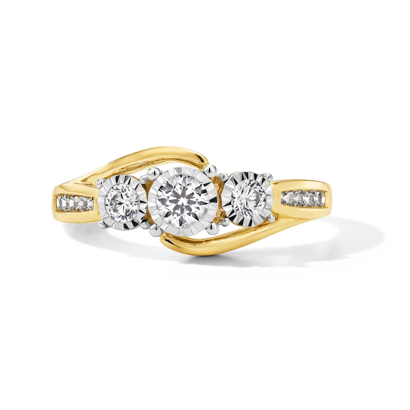 Main Image 1 of 0.50 CT. T.W. Diamond Three-Stone Bypass Engagement Ring in 14K Gold