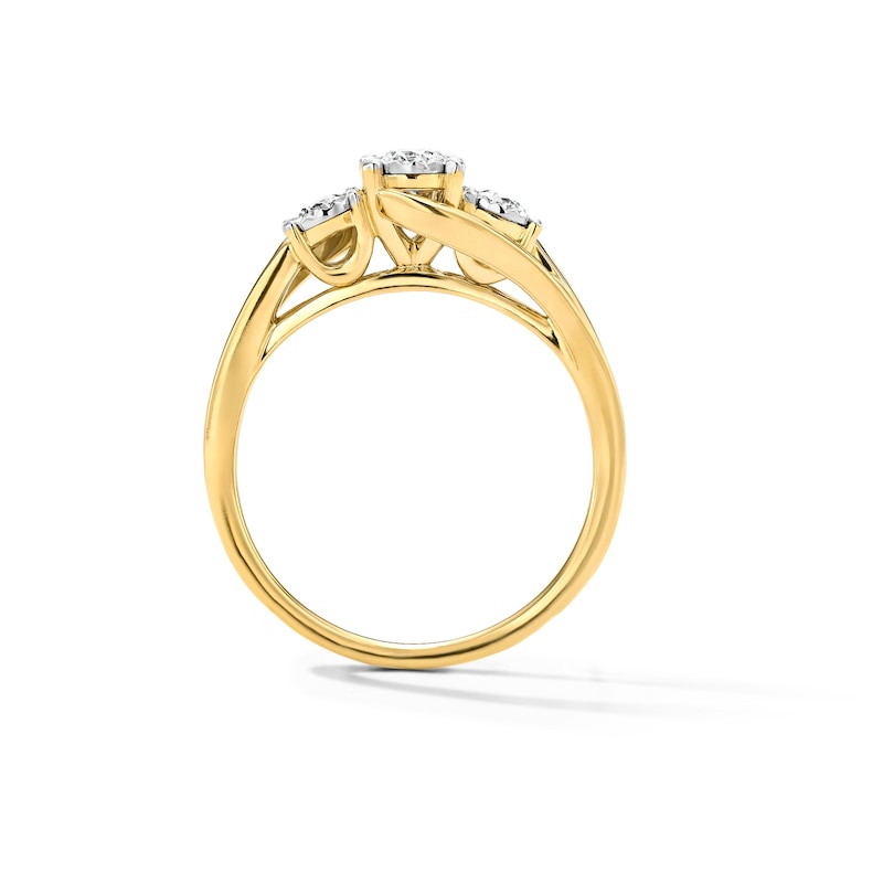 Main Image 3 of 0.50 CT. T.W. Diamond Three-Stone Bypass Engagement Ring in 14K Gold