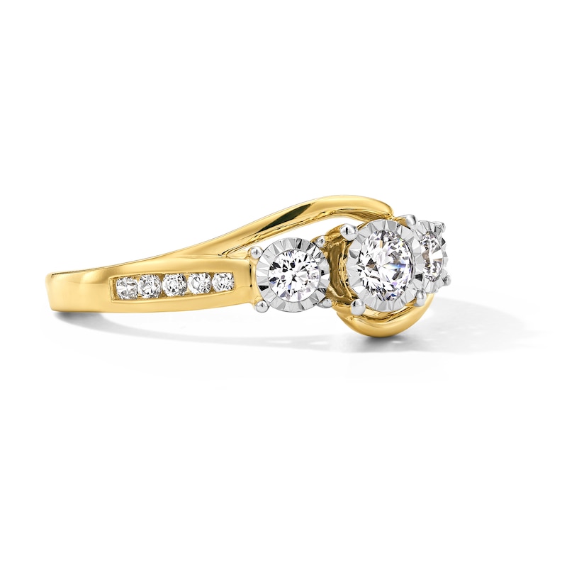 Main Image 4 of 0.50 CT. T.W. Diamond Three-Stone Bypass Engagement Ring in 14K Gold