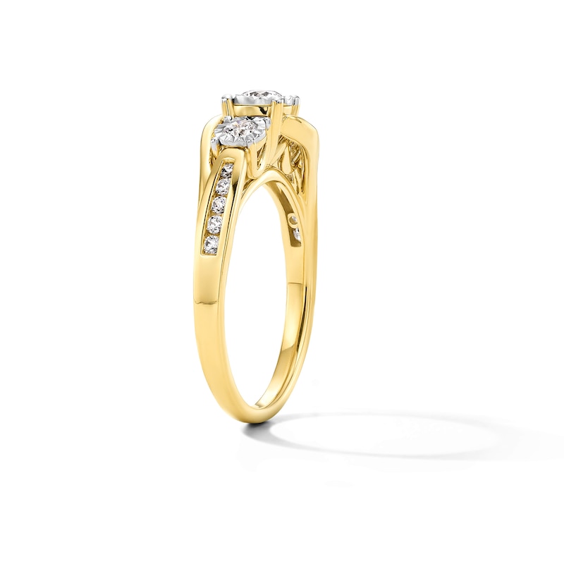 Main Image 5 of 0.50 CT. T.W. Diamond Three-Stone Bypass Engagement Ring in 14K Gold