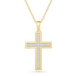 0.69 CT. T.W. Certified Lab-Grown Diamond Cross Pendant in Sterling Silver with 24K Gold Vermeil (I/SI2) - 22”