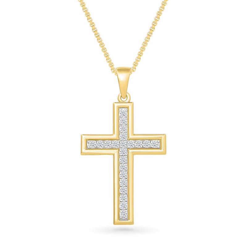 0.69 CT. T.W. Certified Lab-Grown Diamond Cross Pendant in Sterling Silver with 24K Gold Vermeil (I/SI2) - 22"