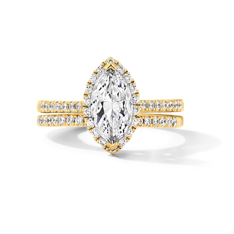 Main Image 1 of 1.40 CT. T.W. Marquise-Cut Certified Lab-Grown Diamond Frame Bridal Set in 14K Gold(F/VS2)