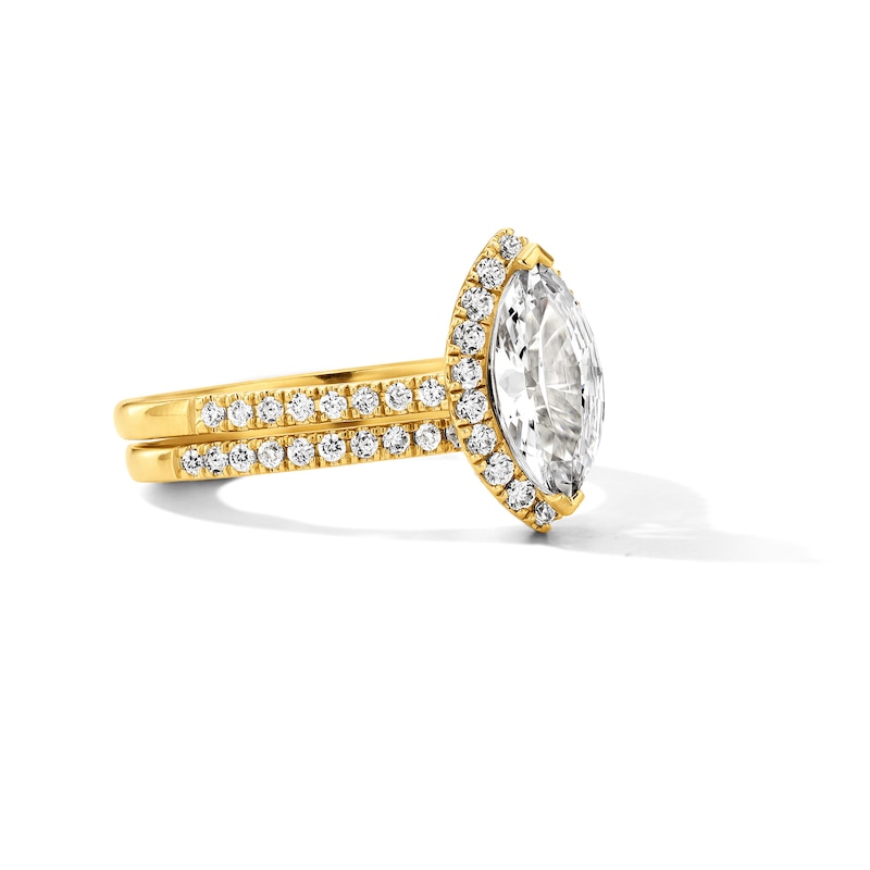 Main Image 4 of 1.40 CT. T.W. Marquise-Cut Certified Lab-Grown Diamond Frame Bridal Set in 14K Gold(F/VS2)