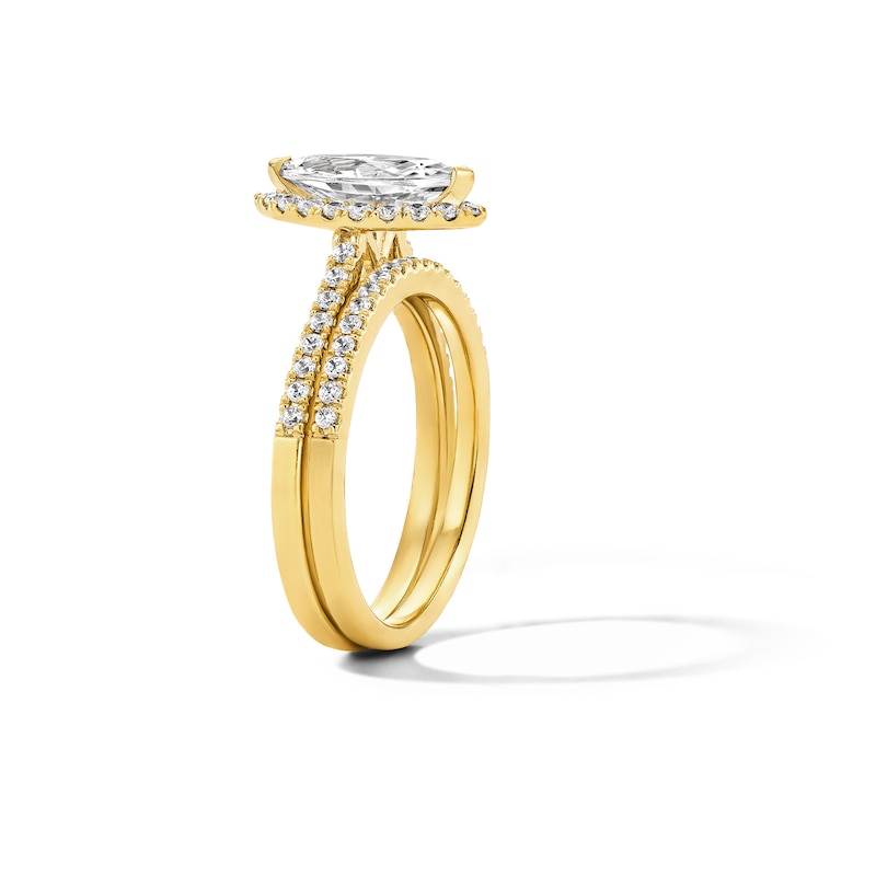 Main Image 5 of 1.40 CT. T.W. Marquise-Cut Certified Lab-Grown Diamond Frame Bridal Set in 14K Gold(F/VS2)