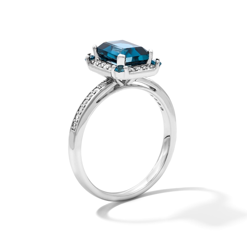 Main Image 3 of Emerald-Cut London Blue Topaz and 0.18 CT. T.W. Certified Lab-Grown Diamond Frame Ring in Sterling Silver (F/VS2)