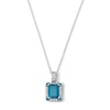 Thumbnail Image 1 of Emerald-Cut London Blue Topaz and 0.14 CT. T.W. Certified Lab-Grown Diamond Pendant in Sterling Silver (F/VS2)