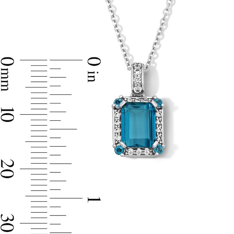 Main Image 3 of Emerald-Cut London Blue Topaz and 0.14 CT. T.W. Certified Lab-Grown Diamond Pendant in Sterling Silver (F/VS2)