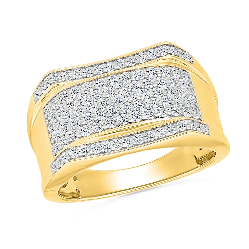 0.95 CT. T.W. Certified Lab-Grown Diamond Rectangular Row Ring in Sterling Silver with 24K Yellow Gold Vermeil (I/SI2)