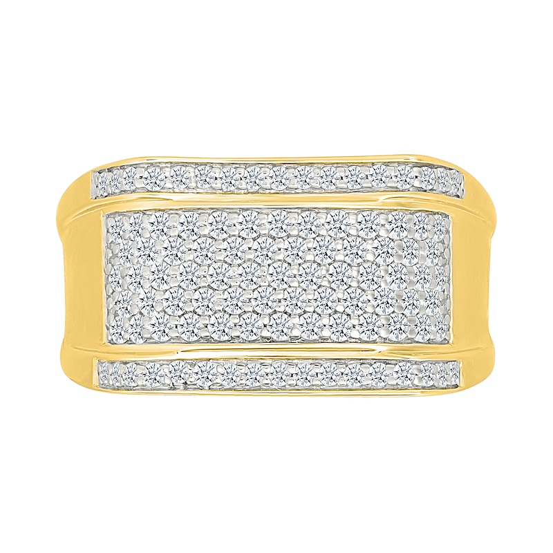0.95 CT. T.W. Certified Lab-Grown Diamond Rectangular Row Ring in Sterling Silver with 24K Yellow Gold Vermeil (I/SI2)