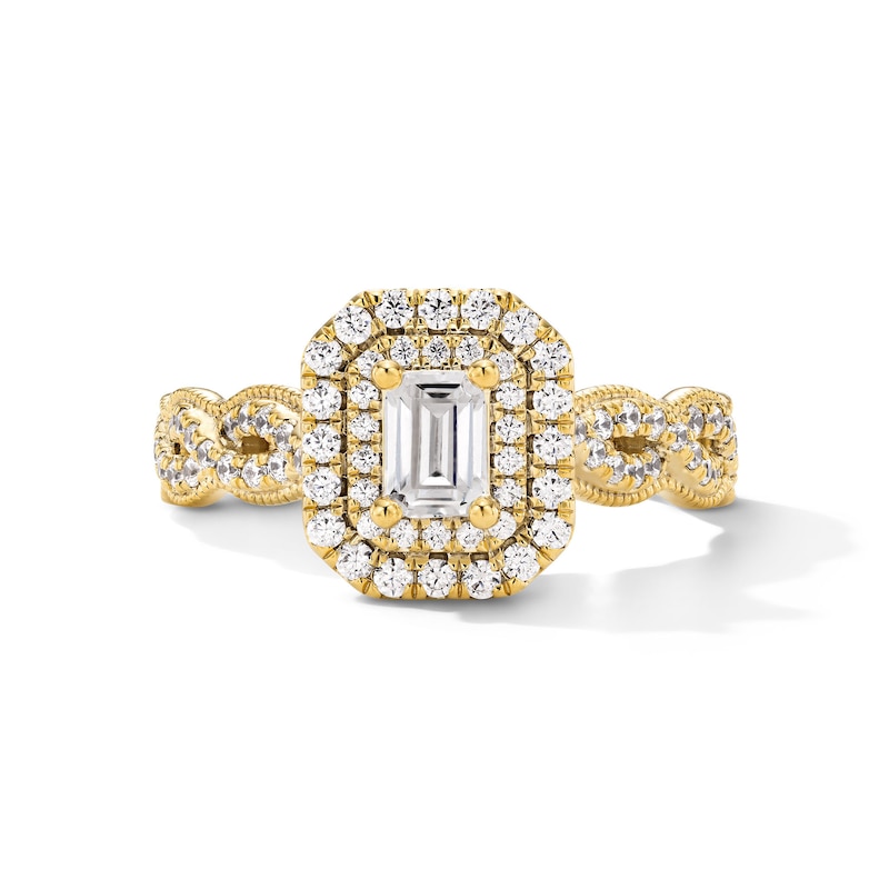 Main Image 1 of 1.25 CT. T.W. Emerald-Cut Canadian Certified Centre Diamond Frame Engagement Ring in 14K Gold (I/SI2)