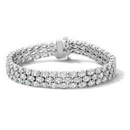 5.0mm Oval White Lab-Created Sapphire Link Triple-Row Bracelet in Sterling Silver - 7.25"