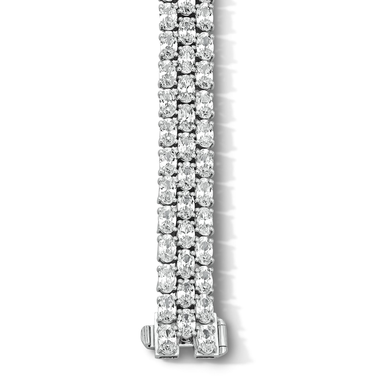 Main Image 2 of 5.0mm Oval White Lab-Created Sapphire Link Triple-Row Bracelet in Sterling Silver - 7.25"
