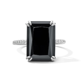 EFFY™ Collection Emerald-Cut Black Onyx and 0.04 CT. T.W. Diamond Cocktail Ring in Sterling Silver