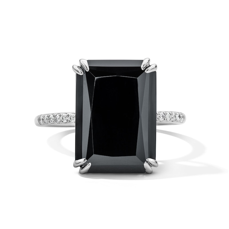 Main Image 1 of EFFY™ Collection Emerald-Cut Black Onyx and 0.04 CT. T.W. Diamond Cocktail Ring in Sterling Silver