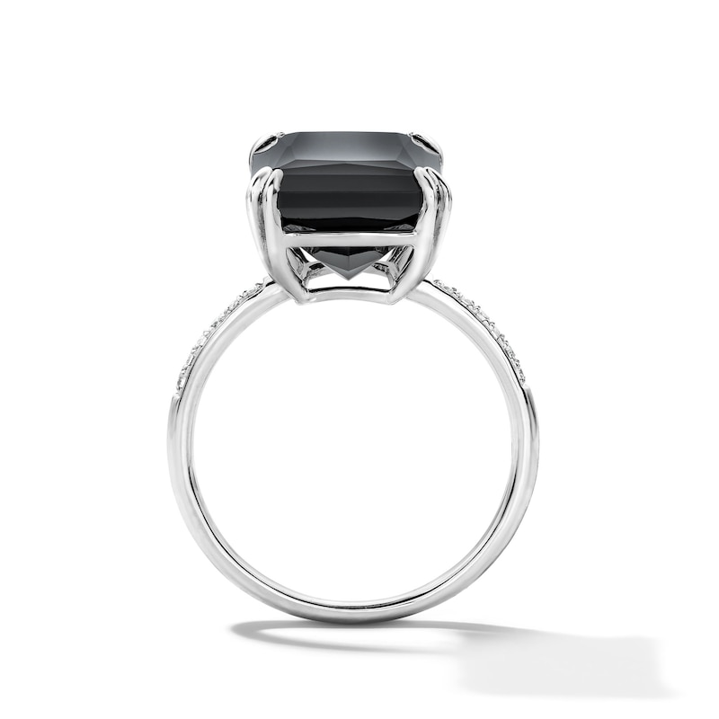 Main Image 2 of EFFY™ Collection Emerald-Cut Black Onyx and 0.04 CT. T.W. Diamond Cocktail Ring in Sterling Silver