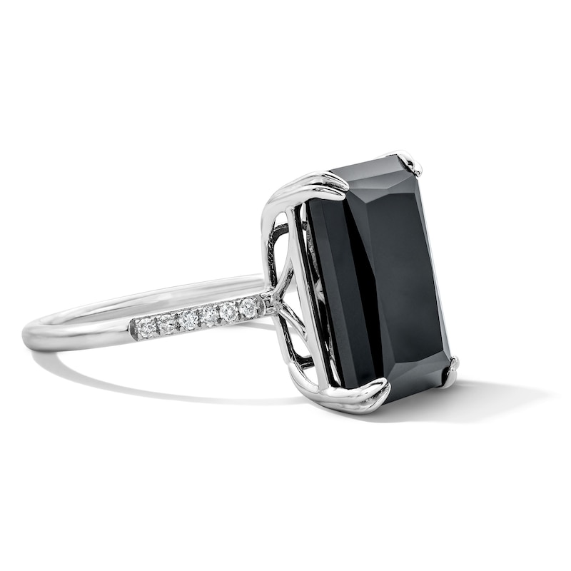 Main Image 3 of EFFY™ Collection Emerald-Cut Black Onyx and 0.04 CT. T.W. Diamond Cocktail Ring in Sterling Silver