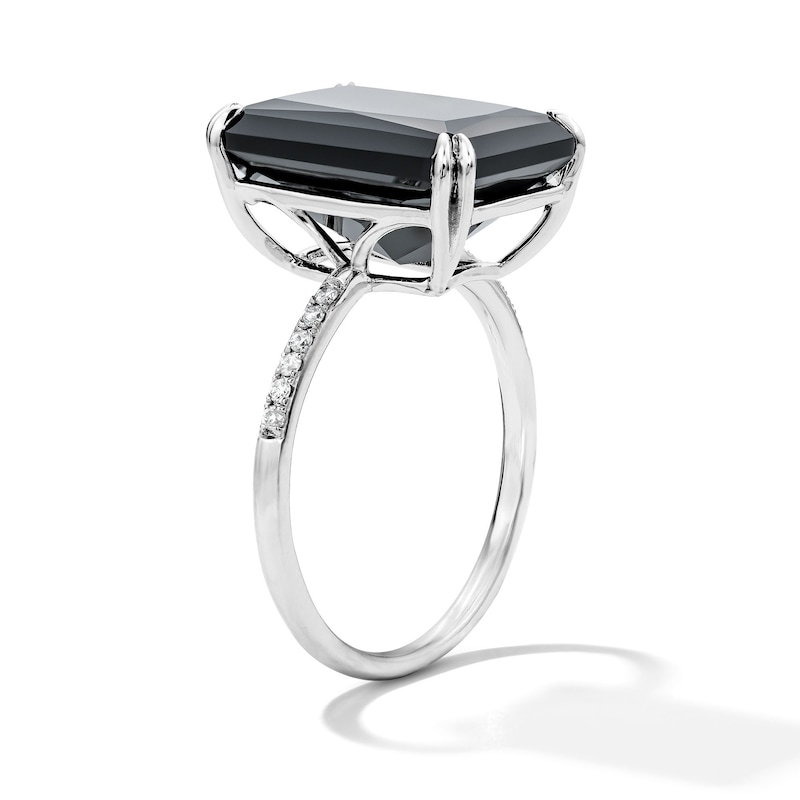 Main Image 4 of EFFY™ Collection Emerald-Cut Black Onyx and 0.04 CT. T.W. Diamond Cocktail Ring in Sterling Silver