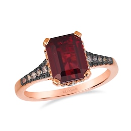 Le Vian® Emerald-Cut Garnet and 0.25 CT. T.W. Diamond Hidden Frame Ring in 14K Strawberry Gold®