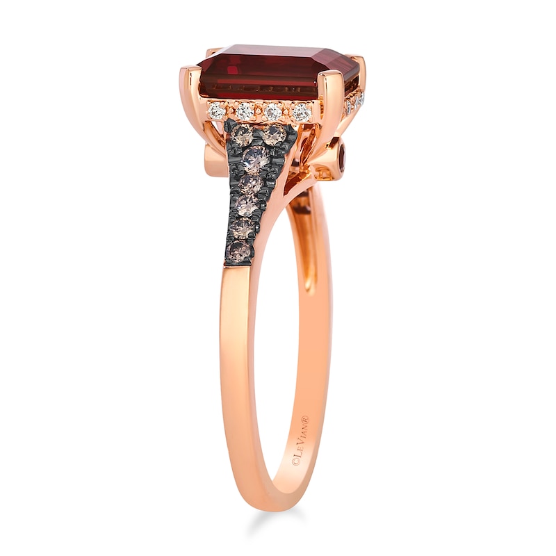 Main Image 2 of Le Vian® Emerald-Cut Garnet and 0.25 CT. T.W. Diamond Hidden Frame Ring in 14K Strawberry Gold®