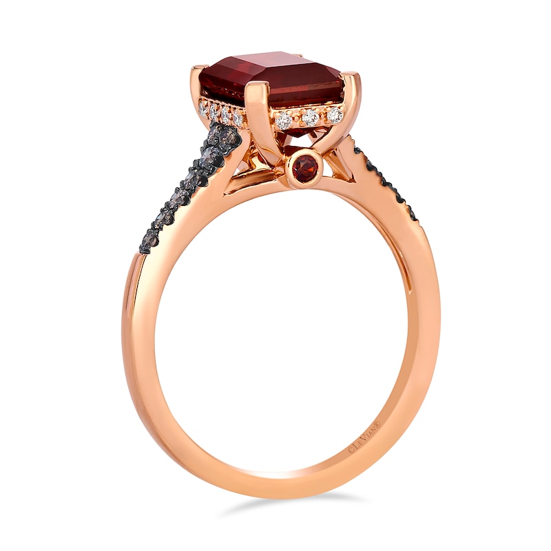 Main Image 3 of Le Vian® Emerald-Cut Garnet and 0.25 CT. T.W. Diamond Hidden Frame Ring in 14K Strawberry Gold®