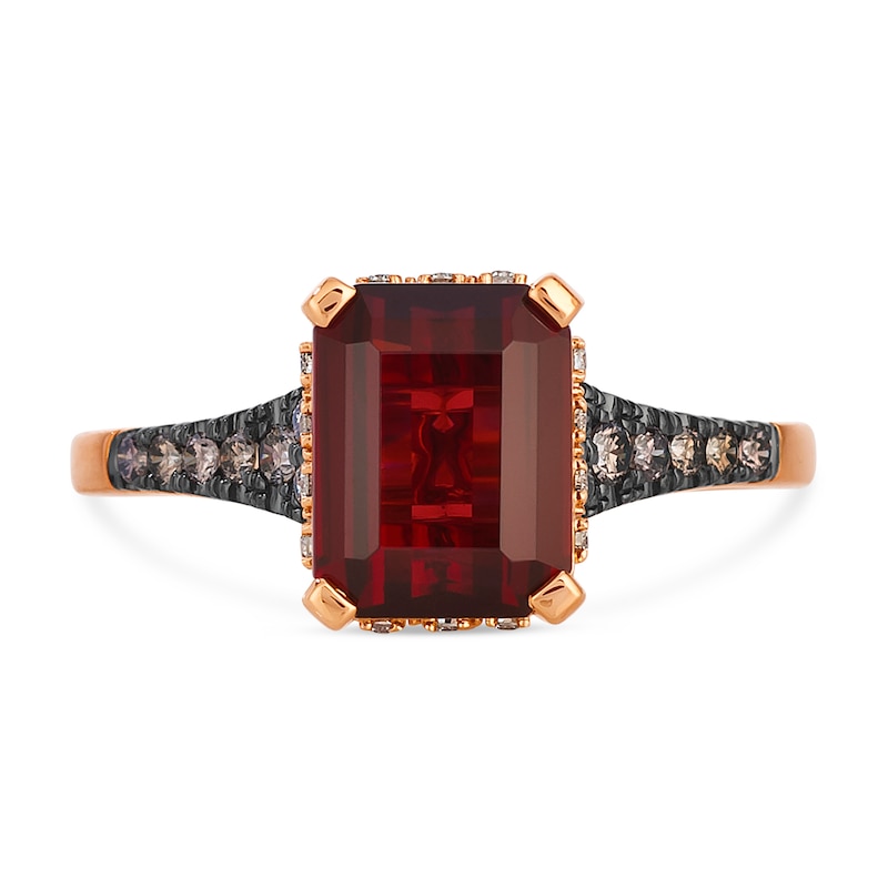 Main Image 4 of Le Vian® Emerald-Cut Garnet and 0.25 CT. T.W. Diamond Hidden Frame Ring in 14K Strawberry Gold®