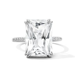 EFFY™ Collection Emerald-Cut White Topaz and 0.04 CT. T.W. Diamond Cocktail Ring in Sterling Silver