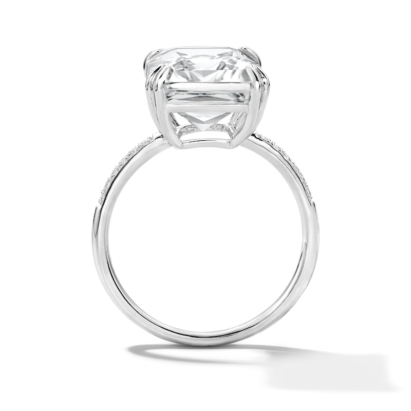 Main Image 2 of EFFY™ Collection Emerald-Cut White Topaz and 0.04 CT. T.W. Diamond Cocktail Ring in Sterling Silver