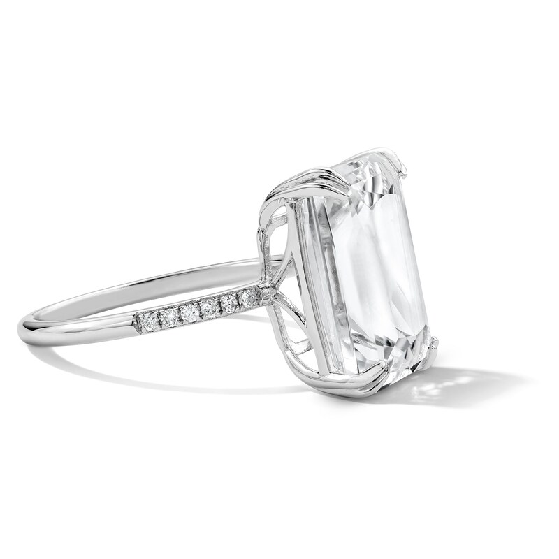 Main Image 3 of EFFY™ Collection Emerald-Cut White Topaz and 0.04 CT. T.W. Diamond Cocktail Ring in Sterling Silver