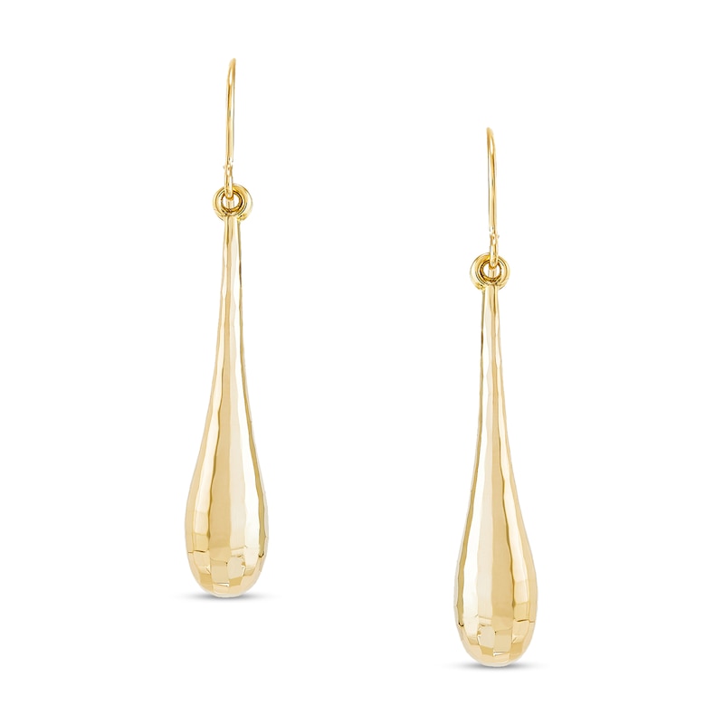 Diamond-Cut Puffed Teardrop Dangle Earrings in Hollow 14K Gold
