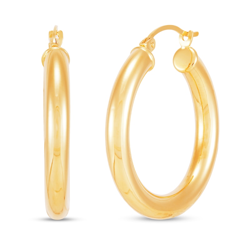 30.0mm Tube Hoop Earrings in Hollow 14K Gold