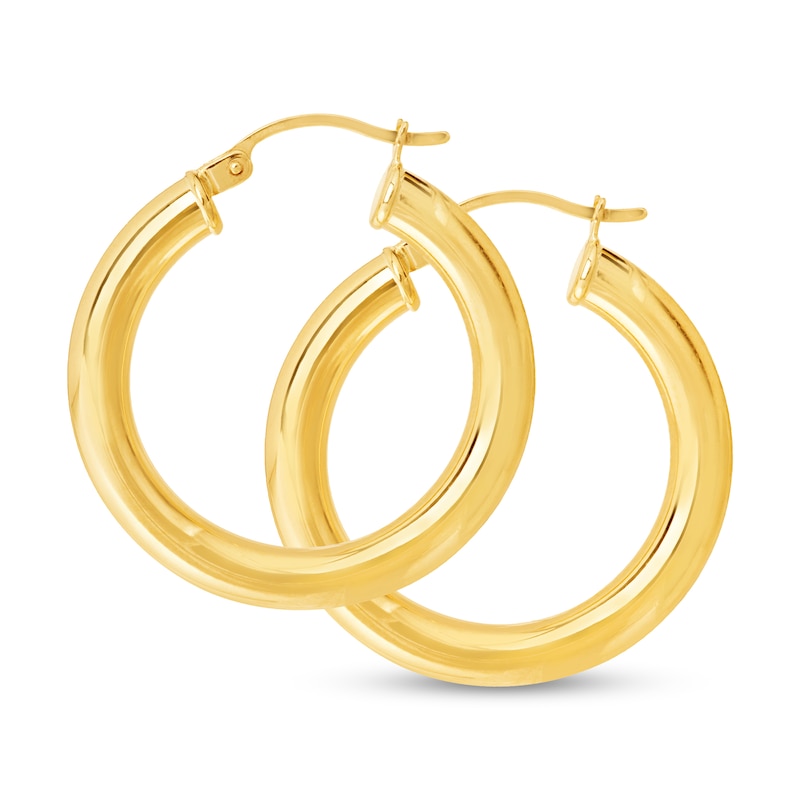 30.0mm Tube Hoop Earrings in Hollow 14K Gold