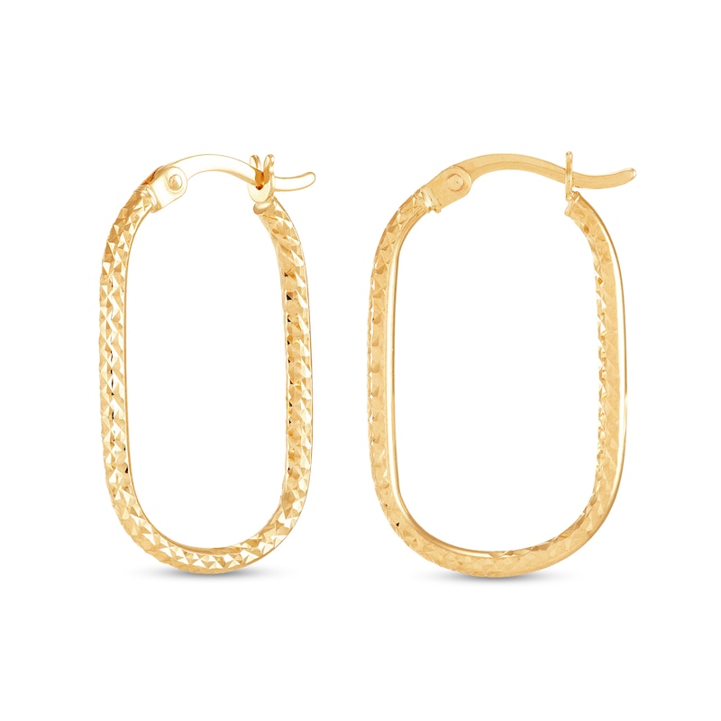 Diamond-Cut Textured Oval Hoop Earrings in Hollow 10K Gold