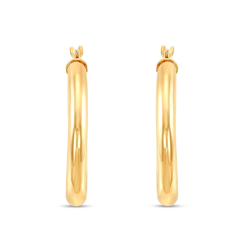25.2mm Tube Hoop Earrings in Hollow 14K Gold