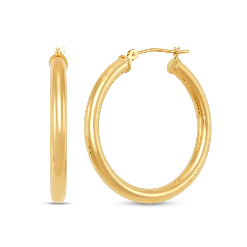 30.0mm Tube Hoop Earrings in Hollow 14K Gold