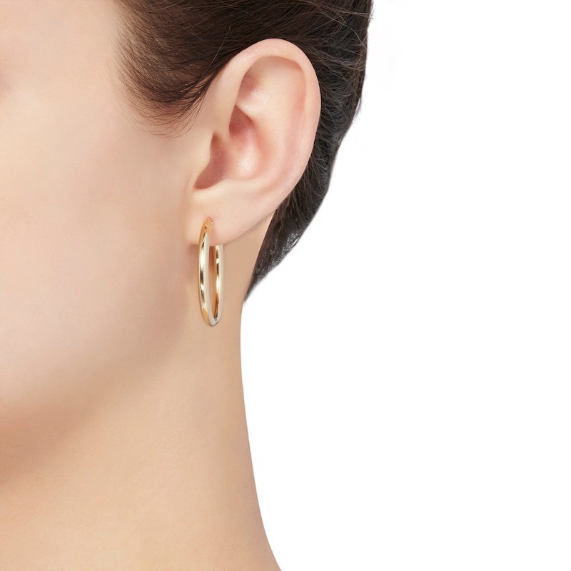 30.0mm Tube Hoop Earrings in Hollow 14K Gold