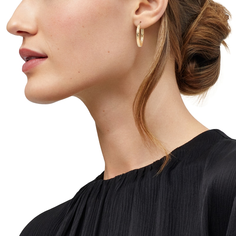 27.4mm Diamond-Cut Square Tube Hoop Earrings in Hollow 10K Gold