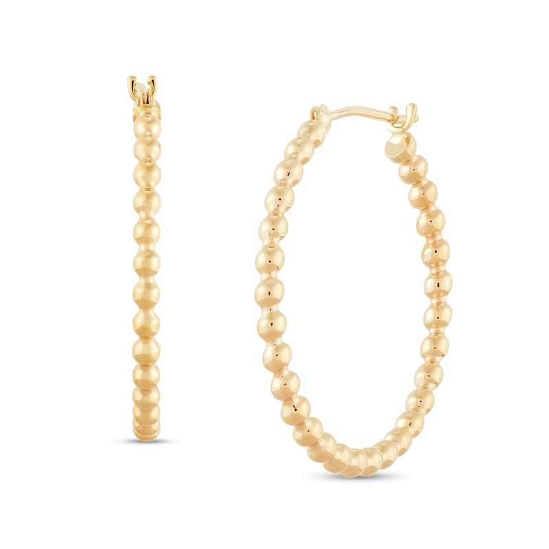 Beaded Hoop Earrings in Hollow 10K Gold