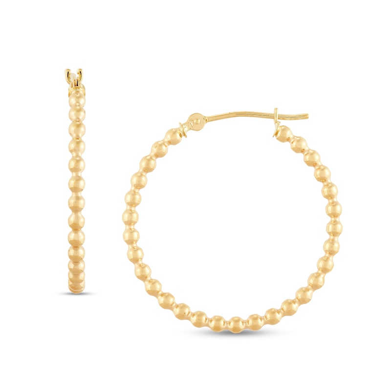 Beaded Hoop Earrings in Hollow 10K Gold